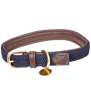 The Weatherbeeta Leather Plaited Dog Collar Navy/Brown