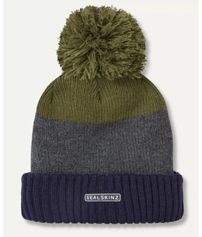 Sealskinz Flitcham Waterproof Bobble Hat Navy/Grey/Olive Sealskinz Flitcham Waterproof Bobble Hat Navy/Grey/Olive