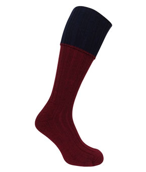 Hoggs of Fife Contrast Turnover Top Stockings Burgundy/Navy Hoggs of Fife Contrast Turnover Top Stockings Burgundy/Navy