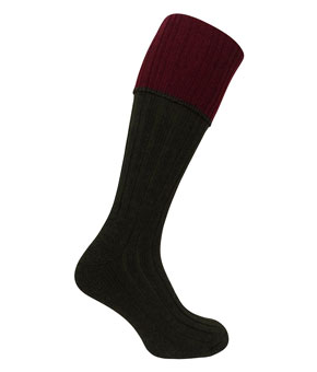 Hoggs of Fife Contrast Turnover Top Stockings Dark Green/Burg Hoggs of Fife Contrast Turnover Top Stockings Dark Green/Burg