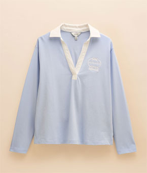 Joules Tallie Long Sleeve Combed Cotton Collared Top - Blue Joules Tallie Long Sleeve Combed Cotton Collared Top - Blue