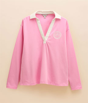 Joules Tallie Long Sleeve Combed Cotton Collared Top - Pink Joules Tallie Long Sleeve Combed Cotton Collared Top - Pink