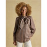 Joules Tabby Tie Neck Long Sleeve Blouse - Brown Check