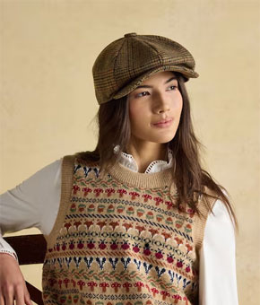 Joules Harrogate Brown Check Baker Boy Hat