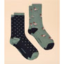 Joules Everyday Green Blue 2 Pack Cotton Blend Socks
