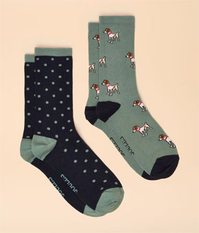 Joules Everyday Green Blue 2 Pack Cotton Blend Socks