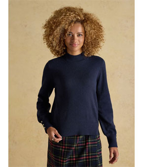 Joules Enid Navy Cotton-Rich High Neck Jumper