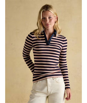 Joules Fairfield Navy/Red Stripe Ribbed Long Sleeve Polo Shirt