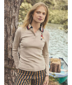 Joules Fairfield Neutral / Jonty Ribbed Long Sleeve Polo Shirt