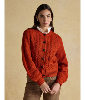 Joules Rafferty Burnt Orange Cable Knit Cardigan