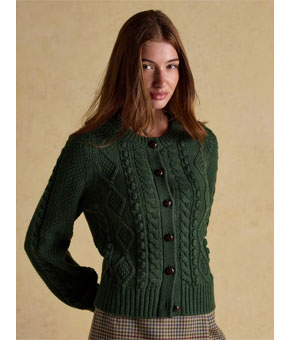 Joules Rafferty Green Cable Knit Cardigan