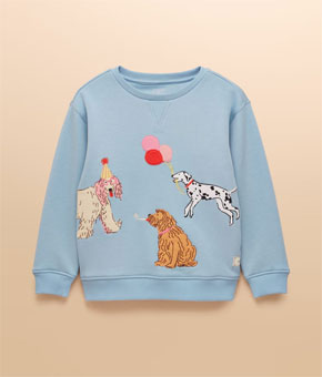 Joules Girls' Mackenzie Blue Embroidered Artwork Sweatshirt With Faux Faur Lining