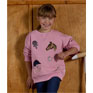 Joules Girls' Mackenzie Pink Horses Embroidered Artwork Sweatshirt With Faux Fur Lining