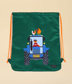 Joules Kids' Adventurer Green & Blue Tractor Drawstring Bag