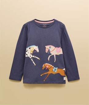 Joules Girls Ava Navy Blue Applique Long Sleeve Top