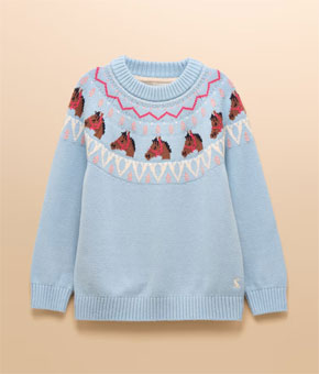 Joules Girls' Fairisle Blue Horse Knitted Jumper Joules Girls' Fairisle Blue Horse Knitted Jumper