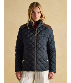 Joules Braemar Luxe Navy Blue Showerproof Diamond Quilted Coat